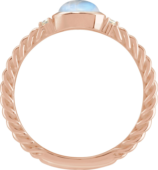 14K Gold Oval Natural Rainbow Moonstone & Natural Diamond Accented Cabochon Ring - Rose Gold - view 2