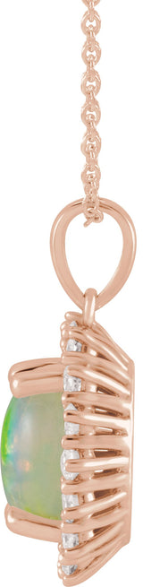 14K Gold Oval Natural Ethiopian Opal & Natural Diamond Halo-Style Necklace or Pendant – 8x6mm - Rose Gold - view 2