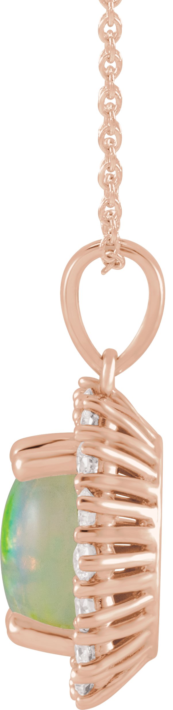 14K Gold Oval Natural Ethiopian Opal & Natural Diamond Halo-Style Necklace or Pendant – 8x6mm - Rose Gold - view 2