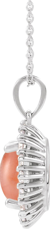 Platinum Oval Natural Pink Coral & Natural Diamond Halo-Style Necklace or Pendant - view 2