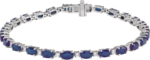 14K Gold Oval Lab-Grown Blue Sapphire & Lab-Grown Diamond Line Bracelet - White Gold