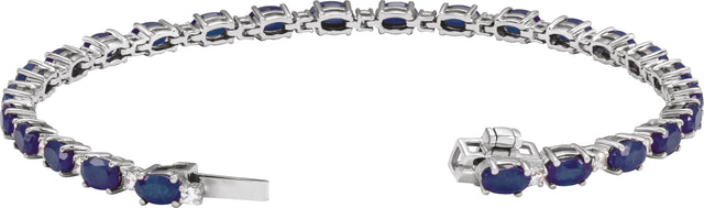 14K Gold Oval Lab-Grown Blue Sapphire & Lab-Grown Diamond Line Bracelet - White Gold - view 3
