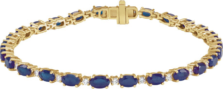 14K Gold Oval Lab-Grown Blue Sapphire & Lab-Grown Diamond Line Bracelet - Yellow Gold