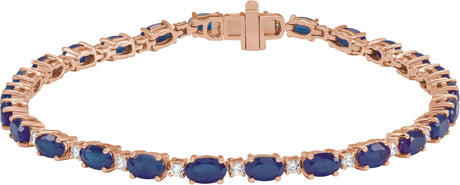 14K Gold Oval Lab-Grown Blue Sapphire & Lab-Grown Diamond Line Bracelet - Rose Gold