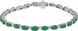 14K Gold Oval Lab-Grown Emerald & Lab-Grown Diamond Line Bracelet - White Gold