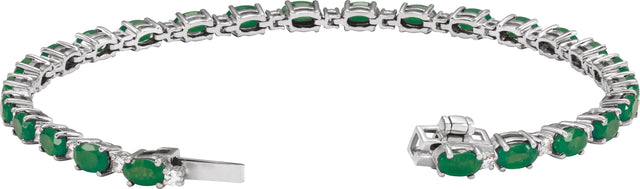 14K Gold Oval Lab-Grown Emerald & Lab-Grown Diamond Line Bracelet - White Gold - view 3