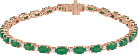 14K Gold Oval Lab-Grown Emerald & Lab-Grown Diamond Line Bracelet - Rose Gold