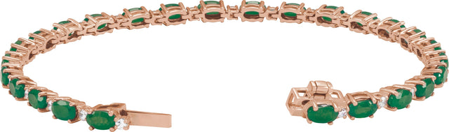 14K Gold Oval Lab-Grown Emerald & Lab-Grown Diamond Line Bracelet - Rose Gold - view 3