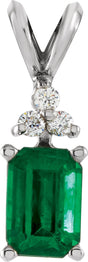 14K Gold Emerald Natural Emerald & Natural Diamond Accented Necklace or Pendant