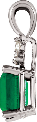 14K Gold Emerald Natural Emerald & Natural Diamond Accented Necklace or Pendant - view 2