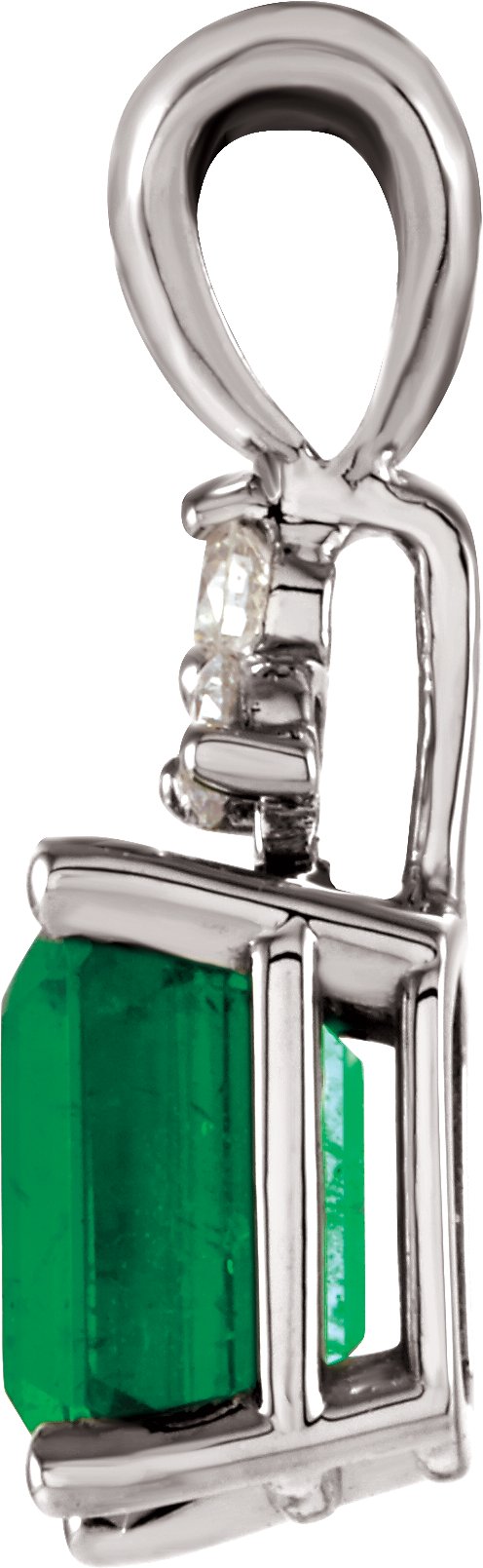 14K Gold Emerald Natural Emerald & Natural Diamond Accented Necklace or Pendant - view 2