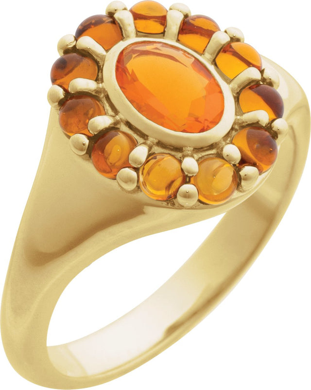 14K Gold Oval Natural Mexican Fire Opal & Natural Citrine Halo-Style Ring - Yellow Gold