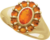 14K Gold Oval Natural Mexican Fire Opal & Natural Citrine Halo-Style Ring - Yellow Gold - view 4