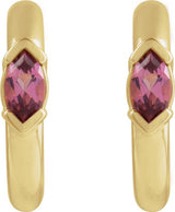 14K Gold Marquise Natural Pink Tourmaline Hoop Earrings - Yellow Gold - view 2