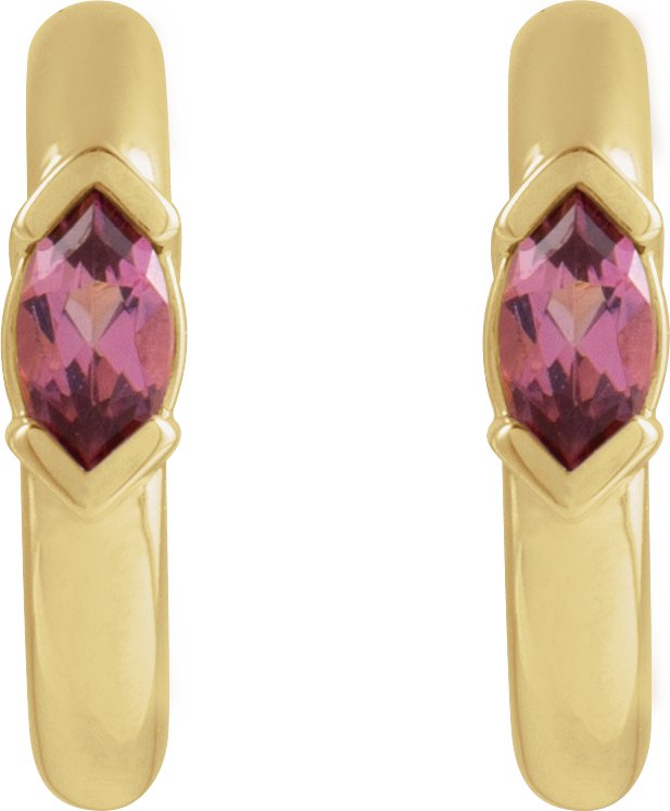 14K Gold Marquise Natural Pink Tourmaline Hoop Earrings - Yellow Gold - view 2