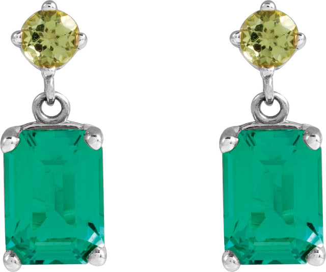 14K Gold Emerald Lab-Grown Emerald & Natural Peridot Accented Earrings - White Gold - view 2
