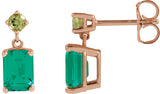 14K Gold Emerald Lab-Grown Emerald & Natural Peridot Accented Earrings - Rose Gold