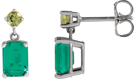 14K Gold Emerald Lab-Grown Emerald & Natural Peridot Accented Earrings - White Gold