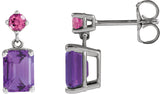 14K Gold Emerald Natural Amethyst & Natural Pink Tourmaline Accented Earrings - White Gold