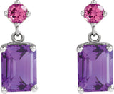 Platinum Emerald Natural Amethyst & Natural Pink Tourmaline Accented Earrings - view 2