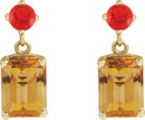 14K Gold Emerald Natural Citrine & Natural Mexican Fire Opal Accented Earrings - Yellow Gold - view 2