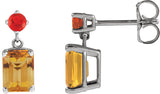 Platinum Emerald Natural Citrine & Natural Mexican Fire Opal Accented Earrings