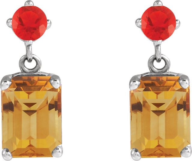 14K Gold Emerald Natural Citrine & Natural Mexican Fire Opal Accented Earrings - White Gold - view 2