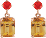 14K Gold Emerald Natural Citrine & Natural Mexican Fire Opal Accented Earrings - Rose Gold - view 2