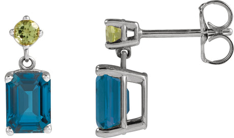 Platinum Emerald Natural London Blue Topaz & Natural Peridot Accented Earrings