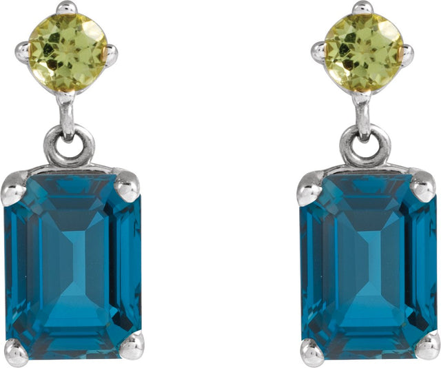 Platinum Emerald Natural London Blue Topaz & Natural Peridot Accented Earrings - view 2