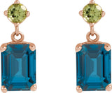 14K Gold Emerald Natural London Blue Topaz & Natural Peridot Accented Earrings - Rose Gold - view 2