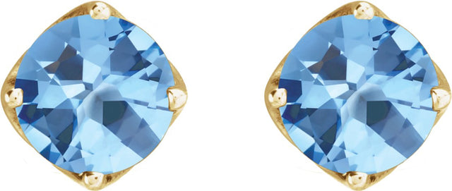 14K Gold Natural Aquamarine Round 4-Prong Stud Earrings – 6mm Stones - Yellow Gold - view 2