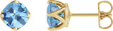 14K Gold Natural Aquamarine Round 4-Prong Stud Earrings – 6mm Stones - Yellow Gold