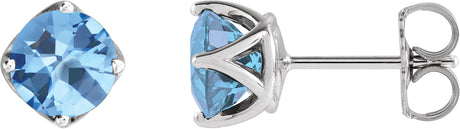 14K Gold Natural Aquamarine Round 4-Prong Stud Earrings – 6mm Stones - White Gold