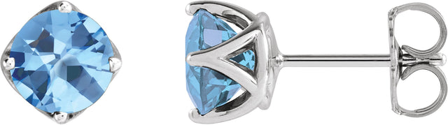 14K Gold Natural Aquamarine Round 4-Prong Stud Earrings – 6mm Stones - White Gold