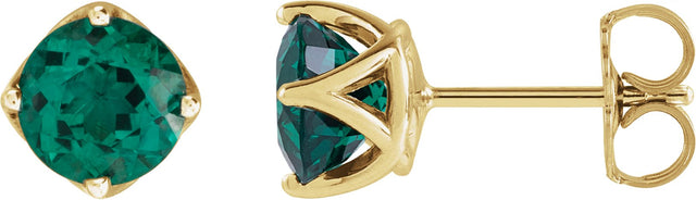 14K Gold Lab-Grown Emerald Round 4-Prong Stud Earrings - Yellow Gold