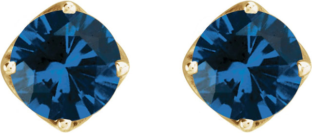 14K Gold Lab-Grown Blue Sapphire Round 4-Prong Stud Earrings - Yellow Gold - view 2