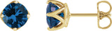 14K Gold Lab-Grown Blue Sapphire Round 4-Prong Stud Earrings - Yellow Gold
