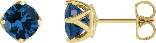 14K Gold Lab-Grown Blue Sapphire Round 4-Prong Stud Earrings - Yellow Gold