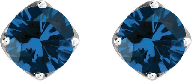 14K Gold Lab-Grown Blue Sapphire Round 4-Prong Stud Earrings - White Gold - view 2