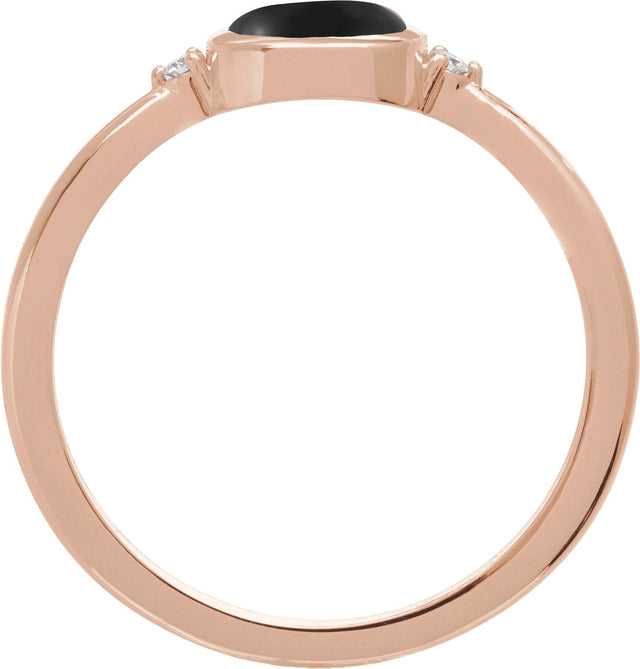 14K Gold Natural Black Onyx Bezel-Set Cabochon Ring – .03 CTW - Rose Gold - view 4
