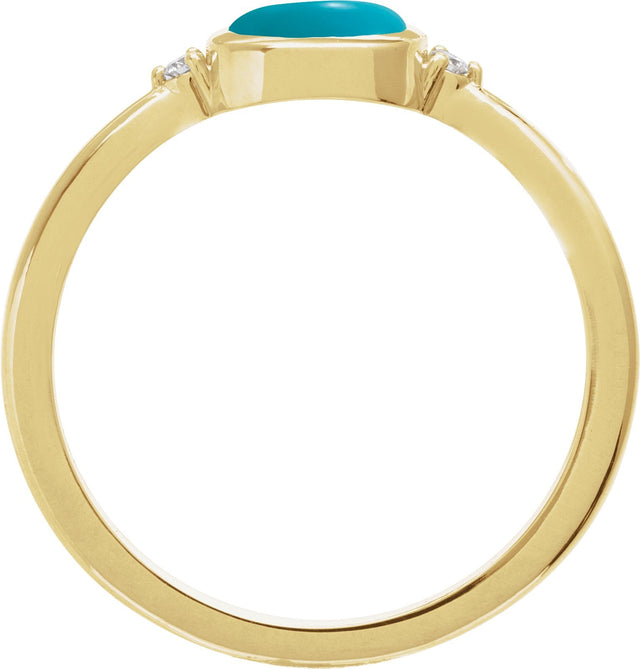 14K Gold Natural Turquoise Bezel-Set Cabochon Ring – .03 CTW - Yellow Gold - view 4