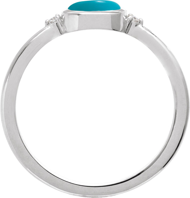 Platinum Natural Turquoise Bezel-Set Cabochon Ring – .03 CTW - view 4