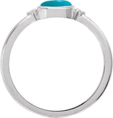 14K Gold Natural Turquoise Bezel-Set Cabochon Ring – .03 CTW - White Gold - view 4