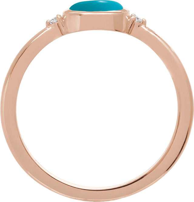 14K Gold Natural Turquoise Bezel-Set Cabochon Ring – .03 CTW - Rose Gold - view 4