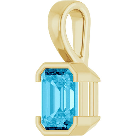 14K Gold Emerald Lab-Grown Aqua Sapphire Half-Bezel Solitaire Pendant - view 2