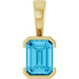 14K Gold Emerald Lab-Grown Aqua Sapphire Half-Bezel Solitaire Pendant