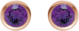 14K Gold Natural Amethyst Round Bezel-Set Birthstone Stud Earrings - Rose Gold - view 4