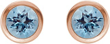 14K Gold Natural Aquamarine Round Bezel-Set Birthstone Stud Earrings - Rose Gold - view 4