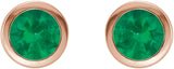 14K Gold Natural Emerald Round Bezel-Set Birthstone Stud Earrings - Rose Gold - view 4